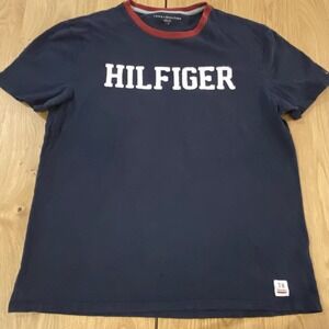 Tommy Hilfiger Embroidered Logo Shirt Men LG Crew Neck Pullover Red White Blue
